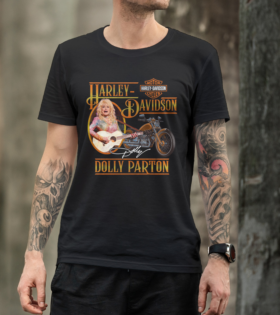 Harley Davidson Dolly Parton Motorcycle Logo And Signature T-Shirt