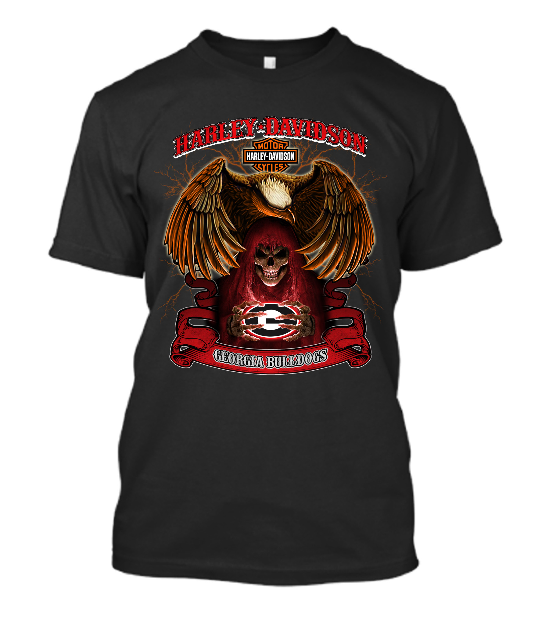 Harley Davidson Georgia Bulldogs Skull And Eagle Motorcycles T-Shirt