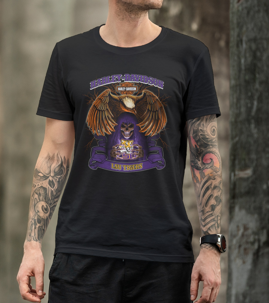Harley Davidson Lsu Tigers Motorcycles Skull Eagle T-Shirt