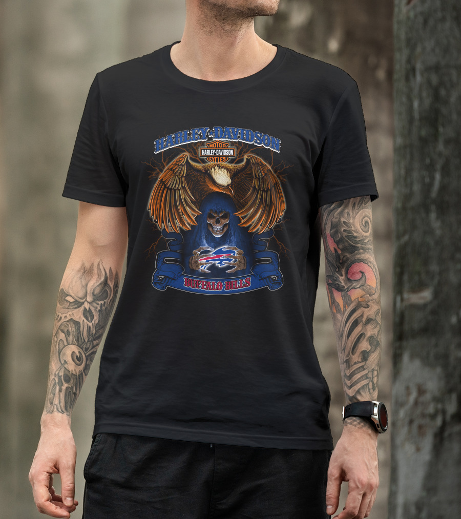 Harley Davidson Eagle Skull Buffalo Bills Nfl T-Shirt