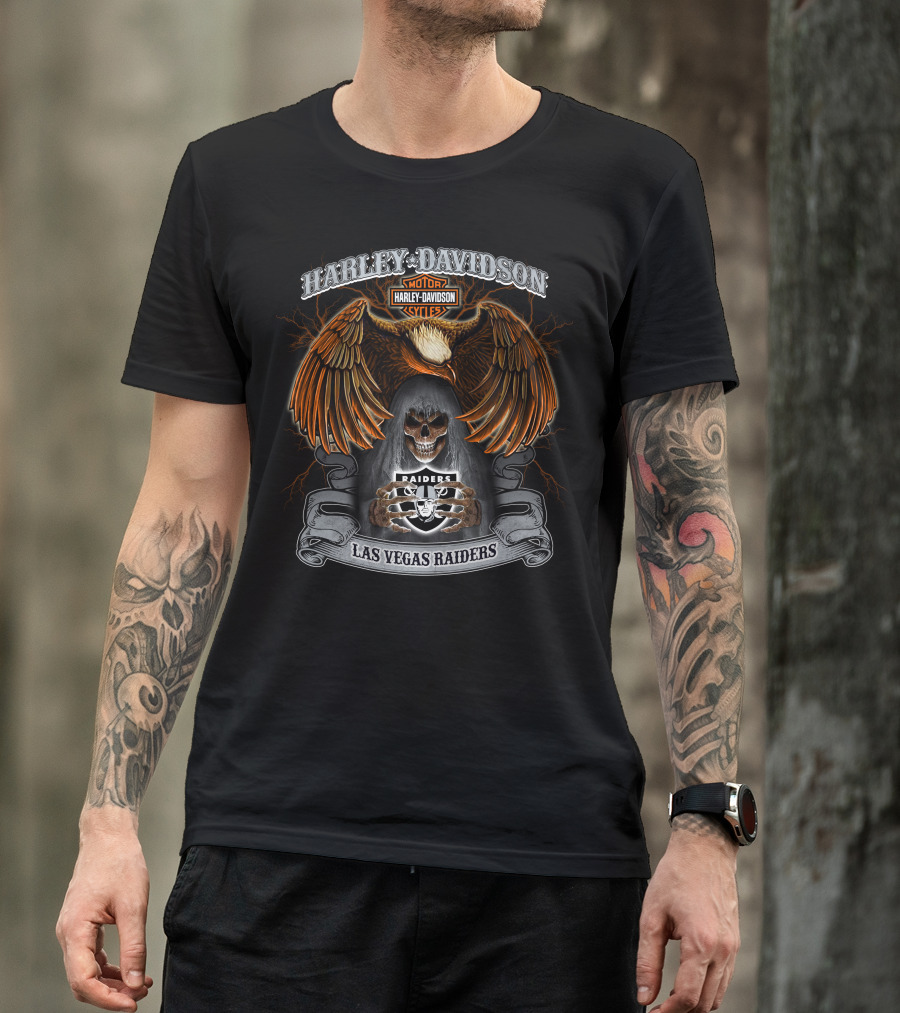 Harley Davidson Raiders Las Vegas Nfl Skeleton Eagle T-Shirt