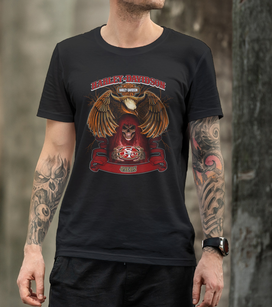 Harley Davidson 49ers Nfl Skull And Eagle T-Shirt