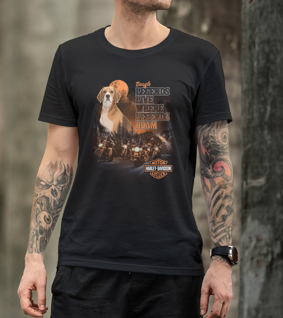 Beagle Legends Live Where Legends Roam Harley Davidson Cycles Moonlit Night T-Shirt