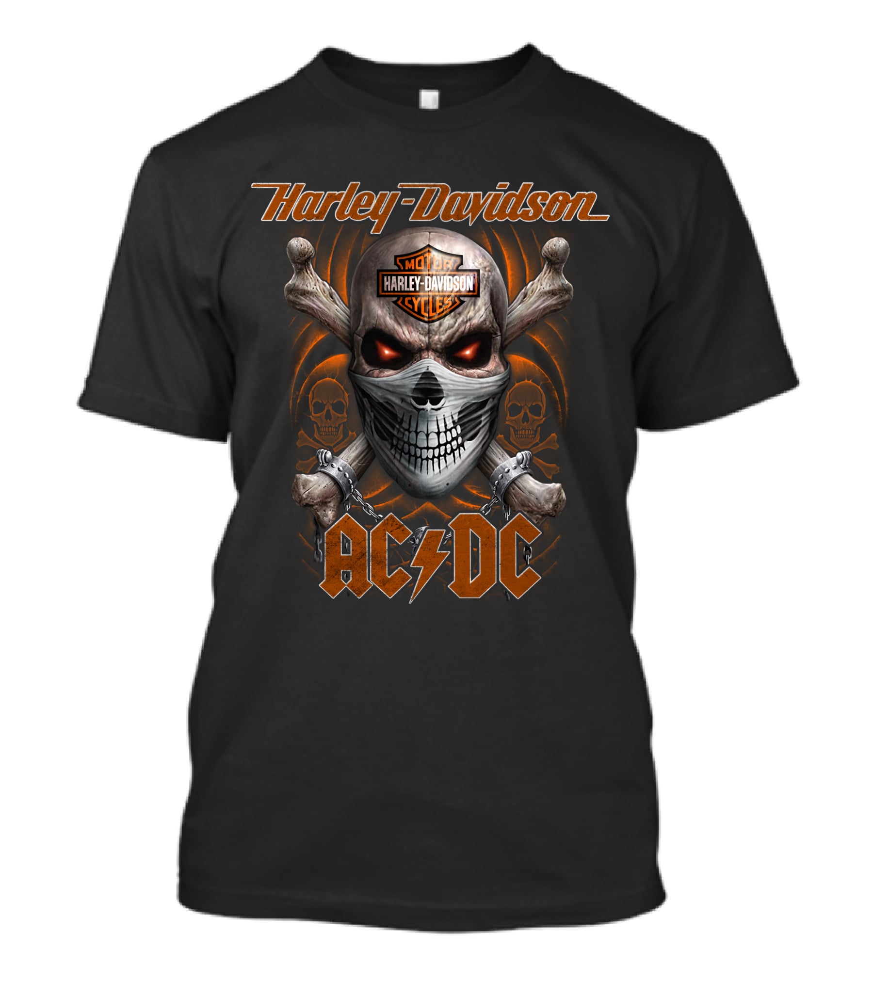 Harley Davidson Ac/Dc Skull And Crossbones Motocycles T-Shirt