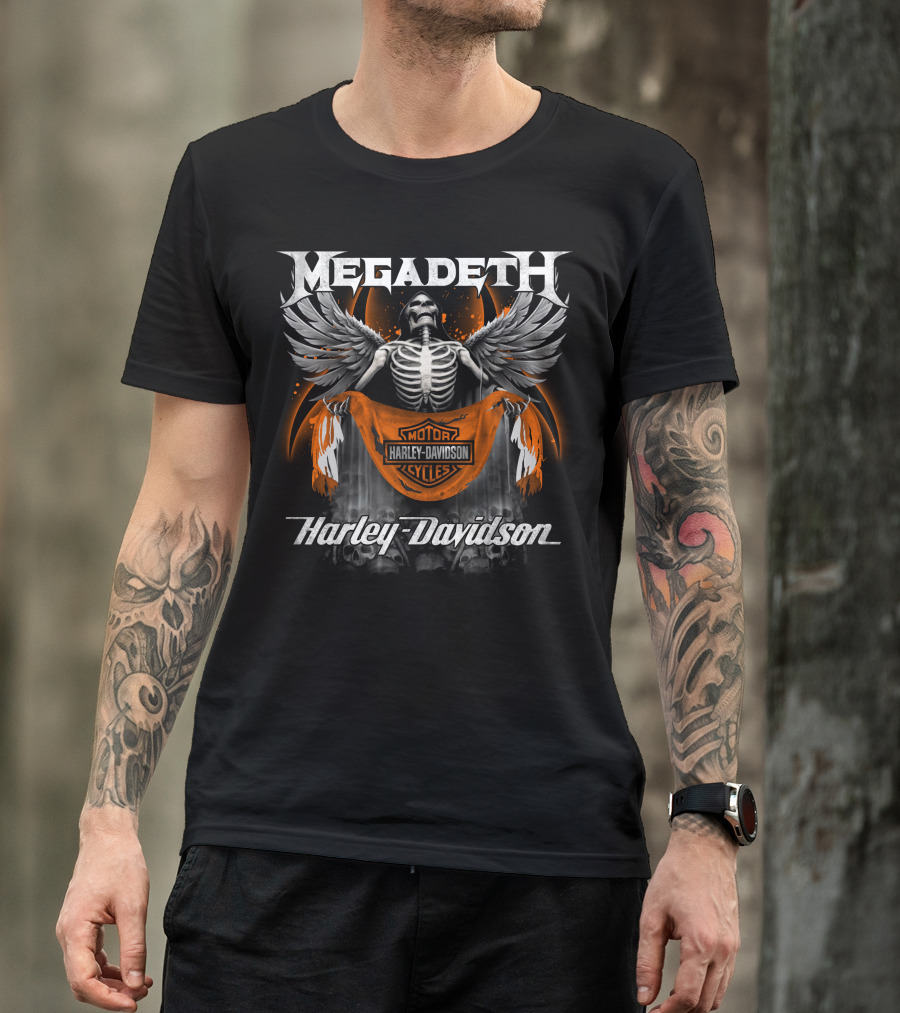 Megadeth Harley Davidson Motorcycles Skeleton Wings T-Shirt