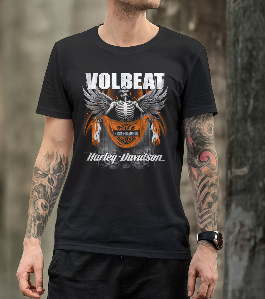 Volbeat Harley Davidson Motorcycle Skeleton Wings T-Shirt