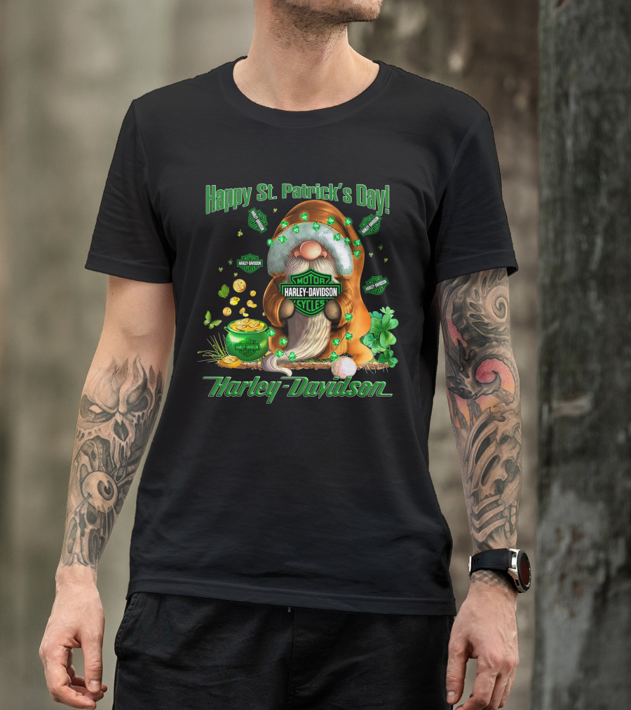 Happy St. Patrick's Day Harley Davidson Motorcycles Leprechaun Coin Clover T-Shirt