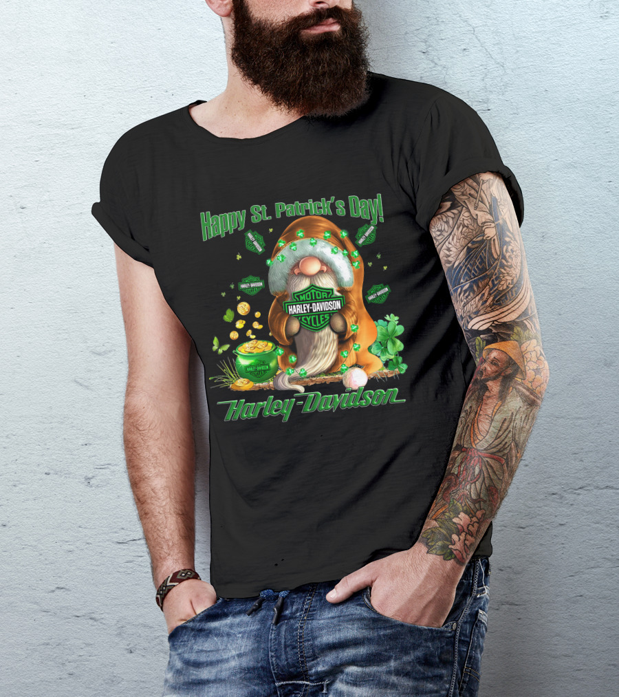 Happy St. Patrick's Day Harley Davidson Motorcycles Leprechaun Coin Clover T-Shirt