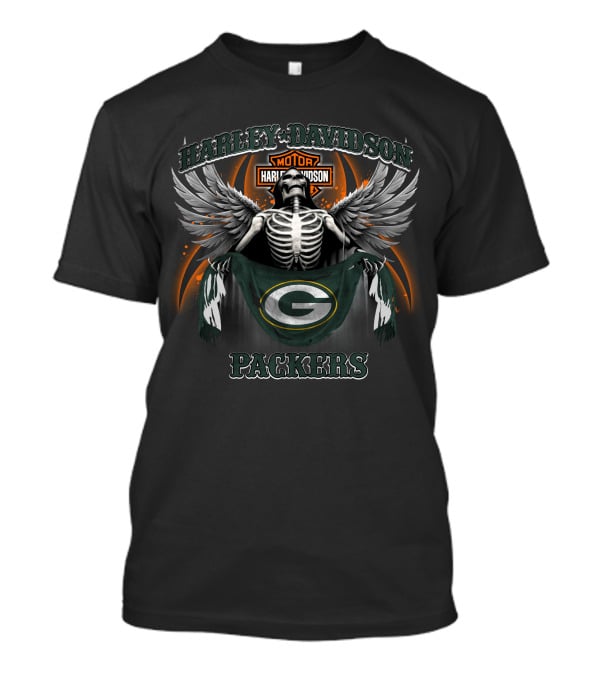 Harley Davidson Green Bay Packers Skeleton Wings T-Shirt