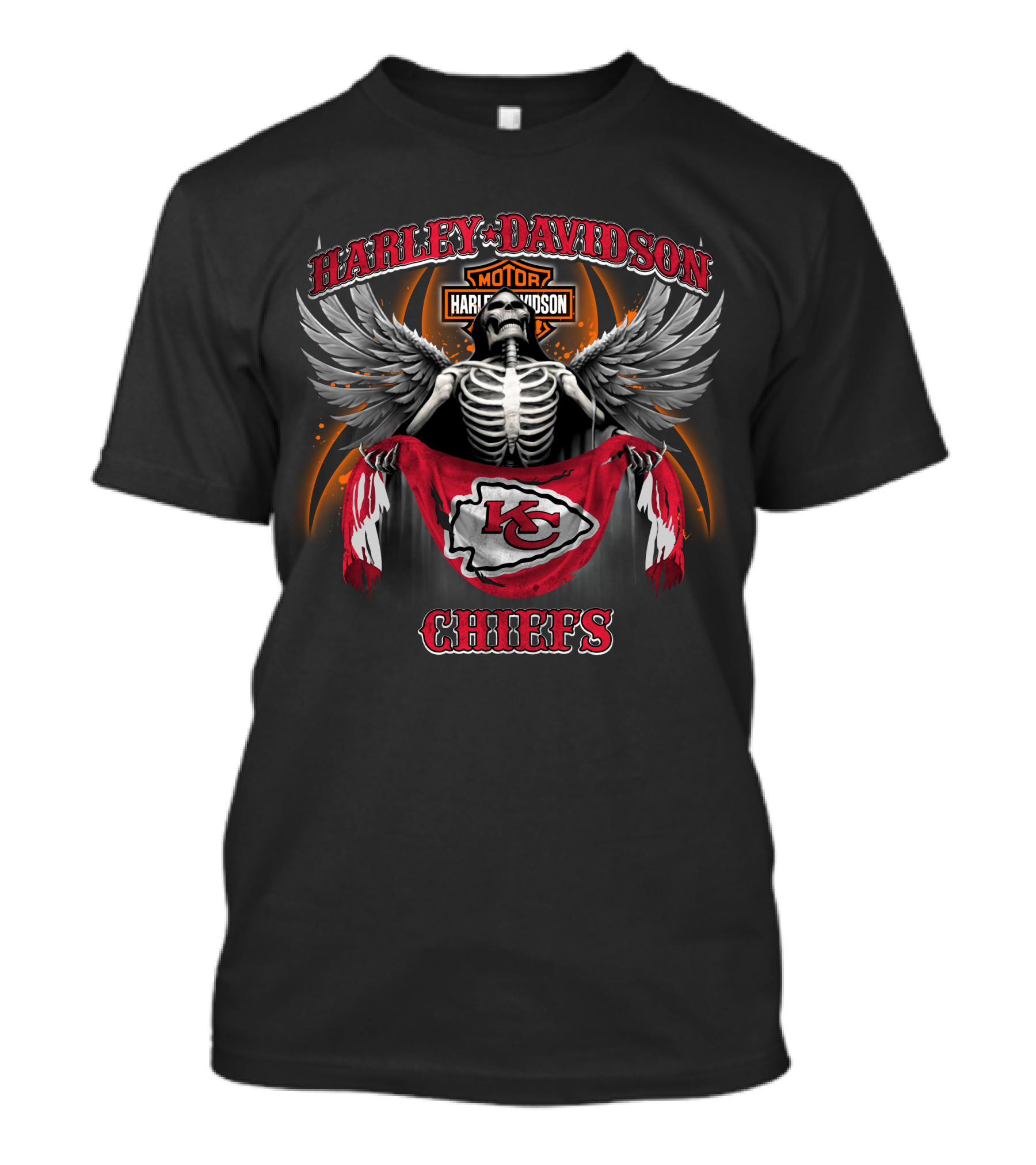 Harley Davidson Kansas City Chiefs Skeleton Wings T-Shirt