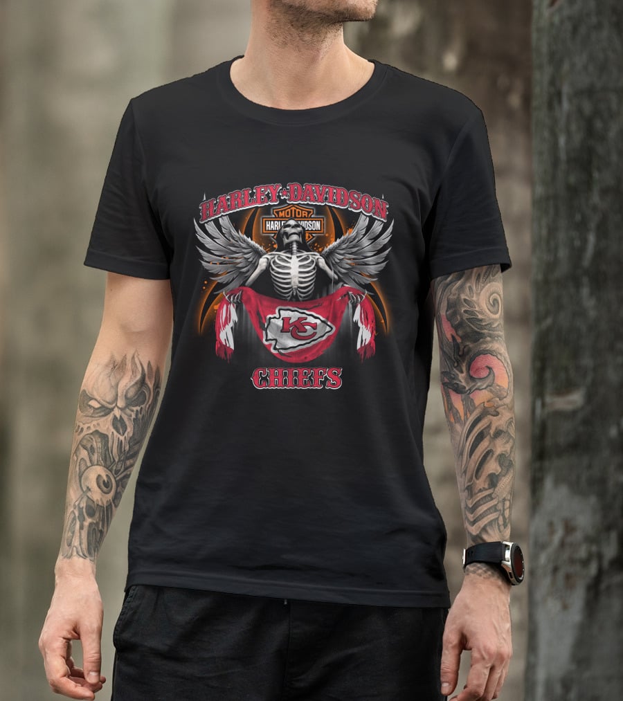 Harley Davidson Kansas City Chiefs Skeleton Wings T-Shirt