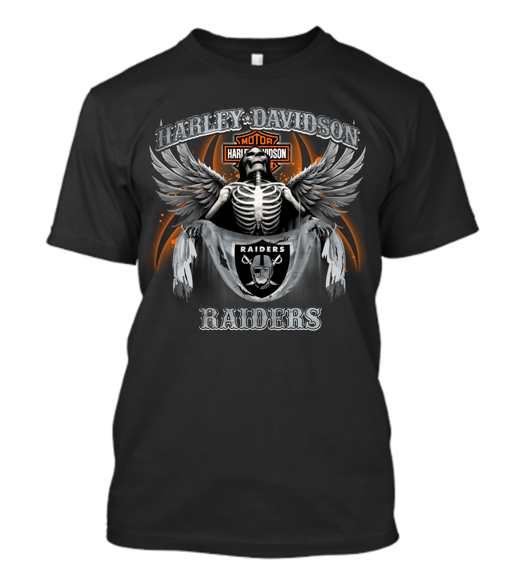 Harley Davidson Raiders Las Vegas Raiders Skeleton Wings T-Shirt