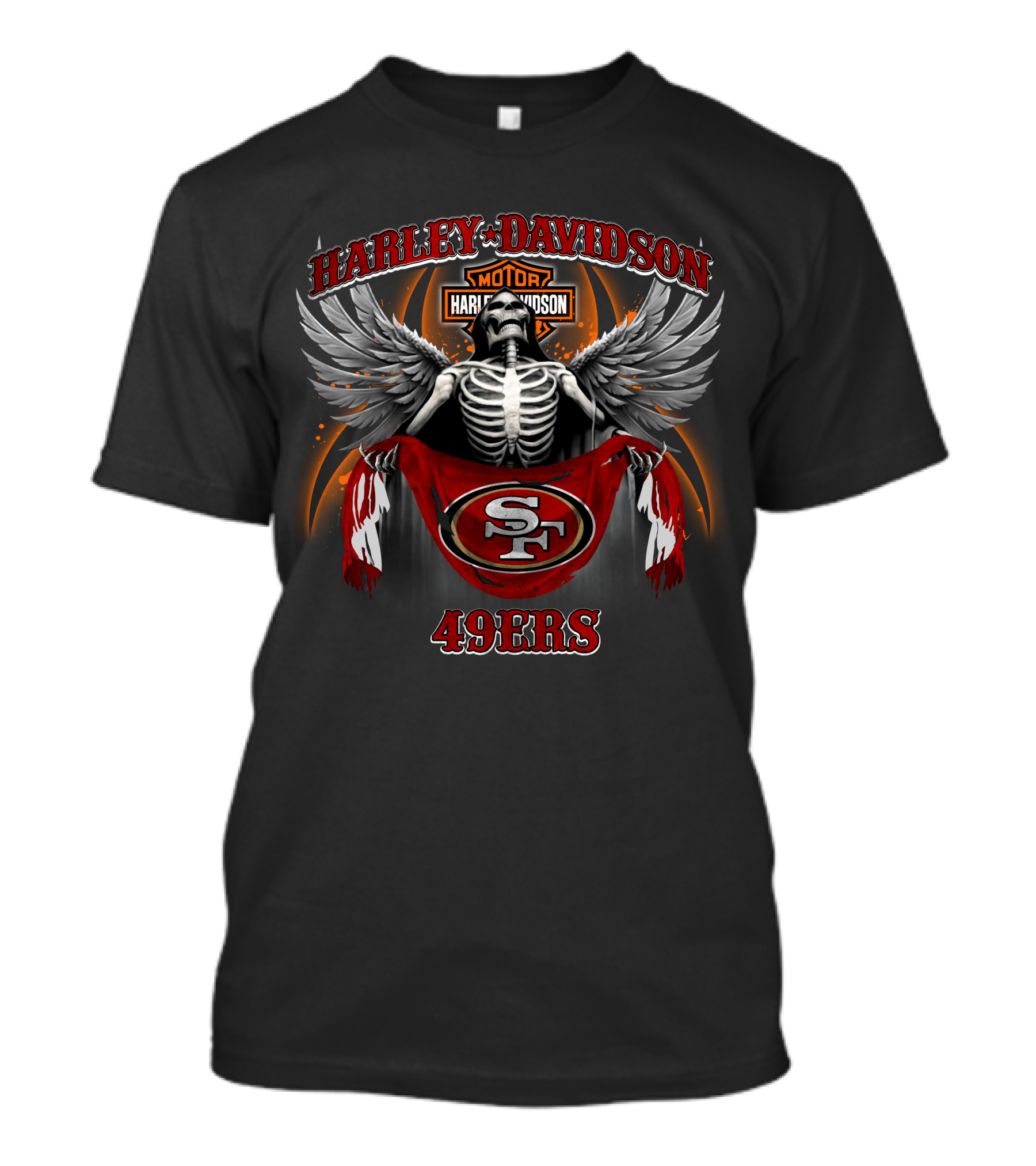 Harley Davidson Motor San Francisco 49ers Sf Skeleton Wings T-Shirt