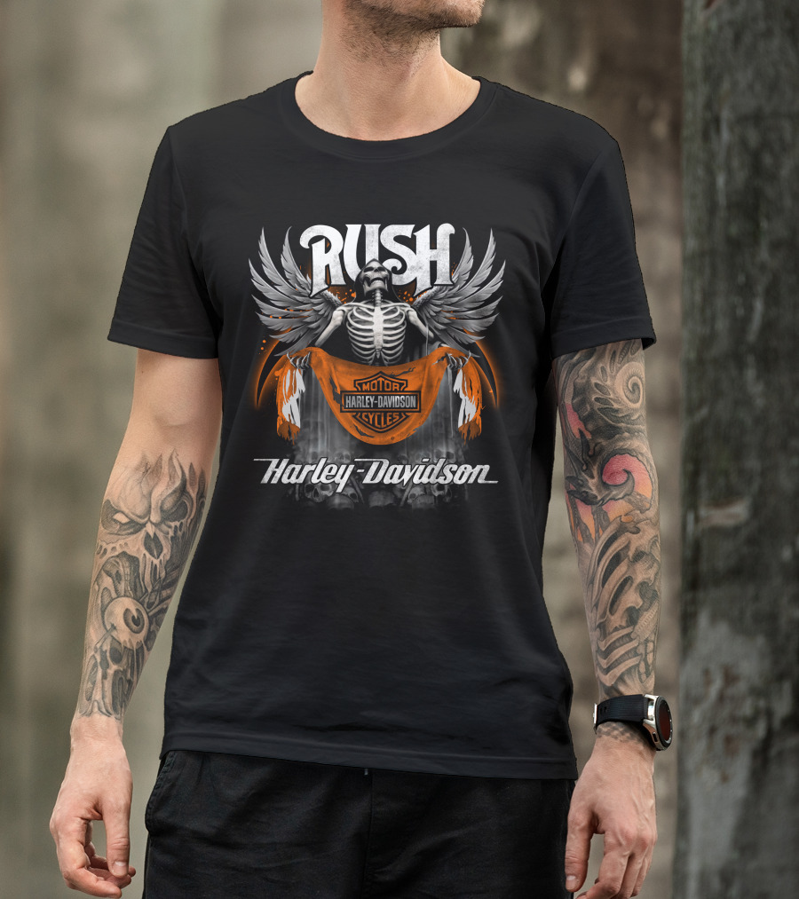 Rush Harley Davidson Motorcycles Skeleton Wings T-Shirt