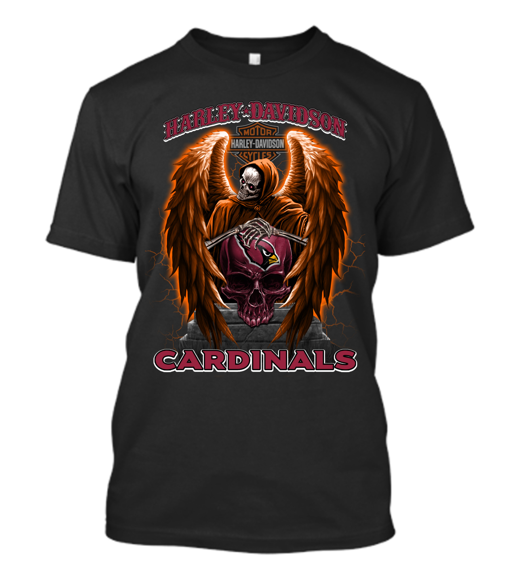 Harley Davidson Motor Cycles Arizona Cardinals Skull Wings T-Shirt