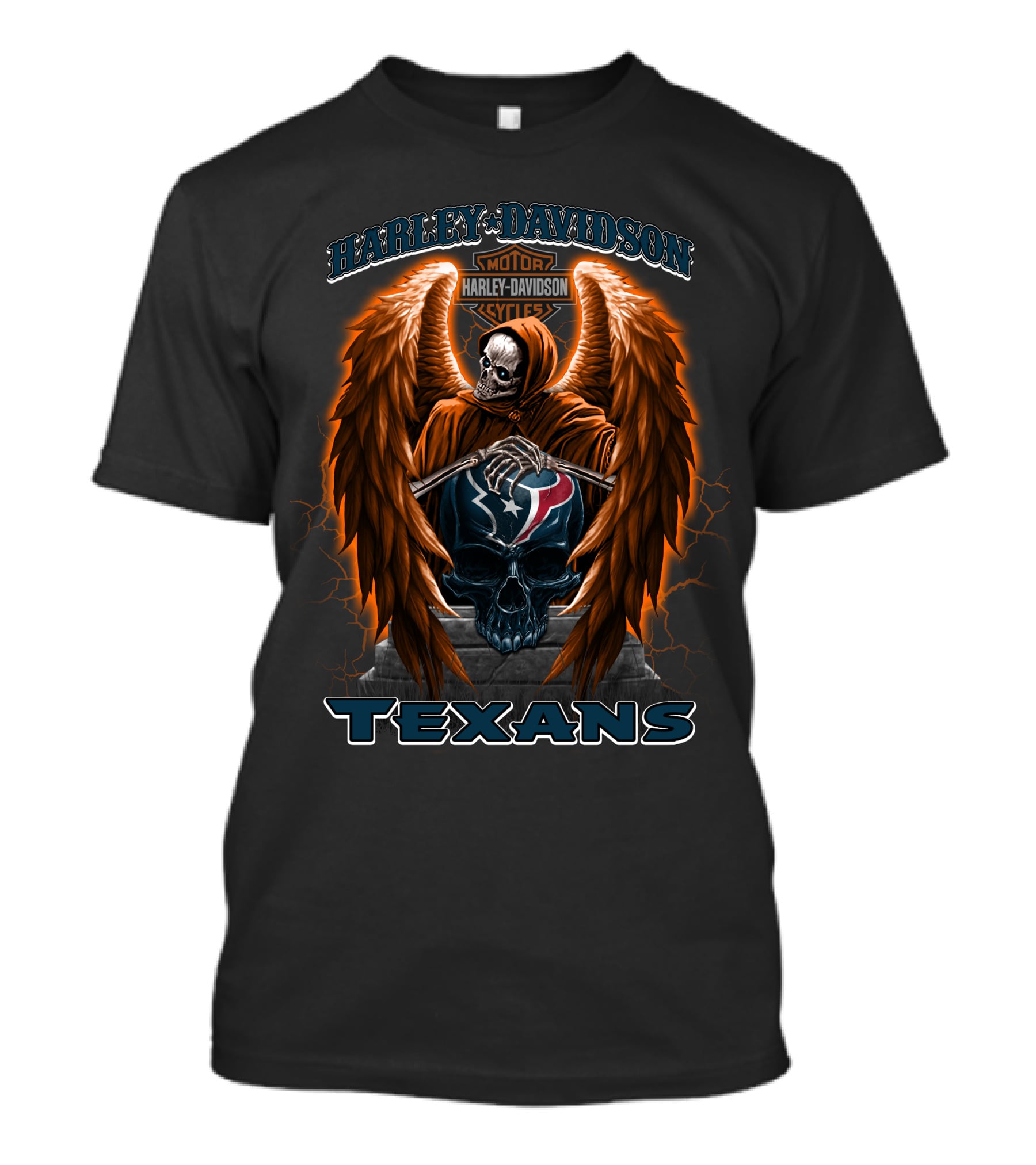Harley Davidson Skull Wings Texans Nfl T-Shirt
