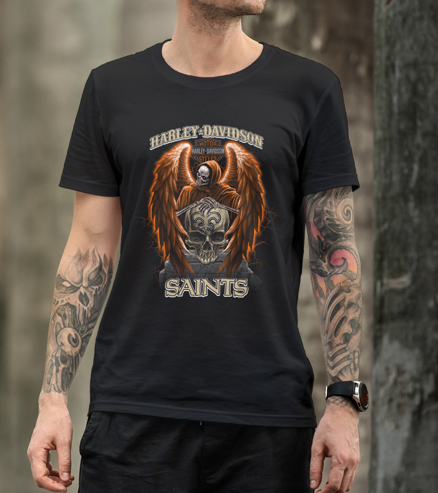 Harley Davidson Motorcycles New Orleans Saints Skull Reaper T-Shirt