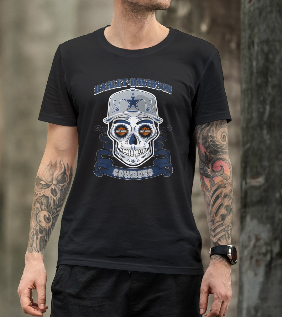 Harley Davidson Cowboys Skull Dallas Nfl T-Shirt