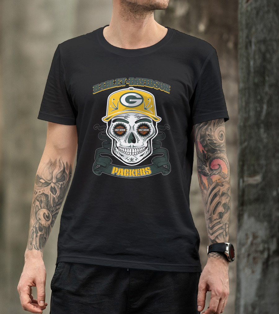 Harley Davidson Green Bay Packers Skull Nfl T-Shirt