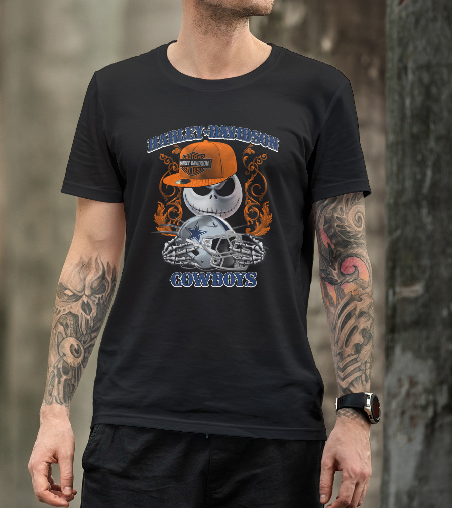 Harley Davidson Motor Jack Skellington Dallas Cowboys Skeleton T-Shirt