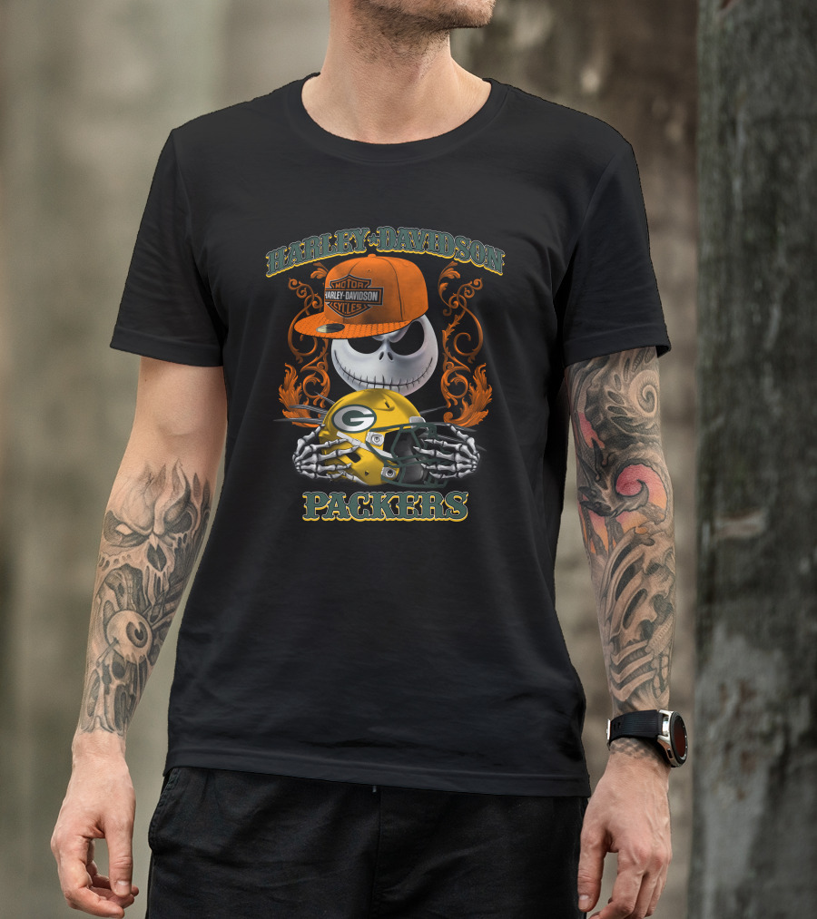 Harley Davidson Jack Skellington Packers Nfl Motorcycles T-Shirt