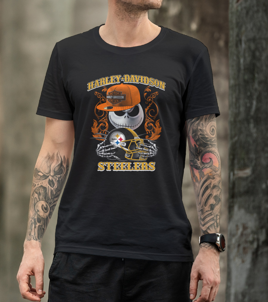 Harley Davidson Motor Cycles Steelers Jack Skellington T-Shirt