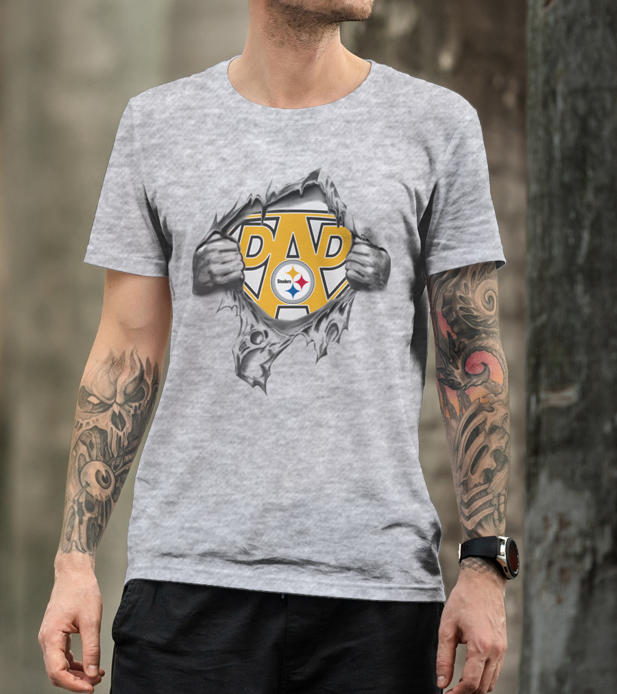Pittsburgh Steelers Super Dad Shield With Logo Rip Reveal T-Shirt