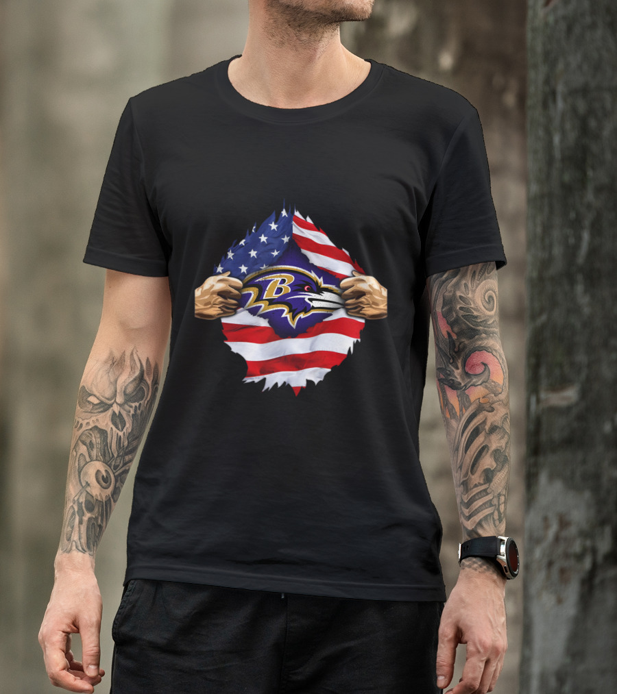 Baltimore Ravens American Flag Symbol Pulled Apart T-Shirt
