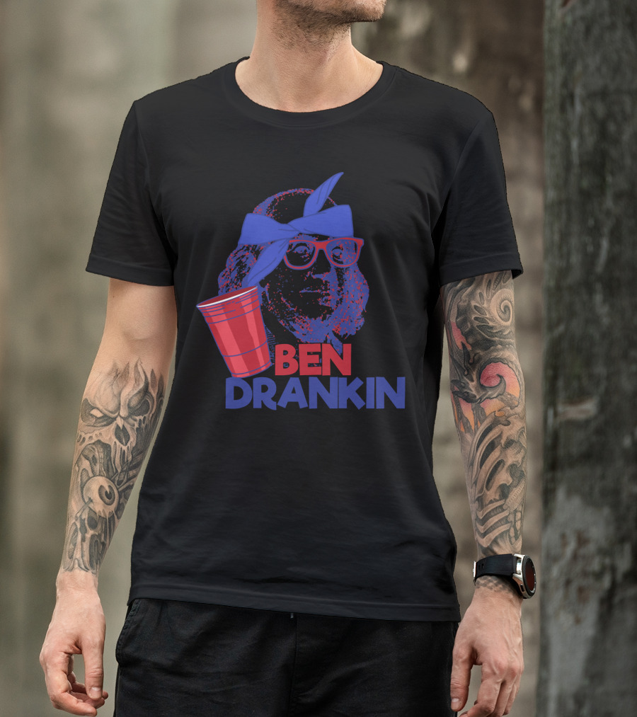 Ben Drankin 4th Of July Red Cup Blue Bandana Glasses T-Shirt