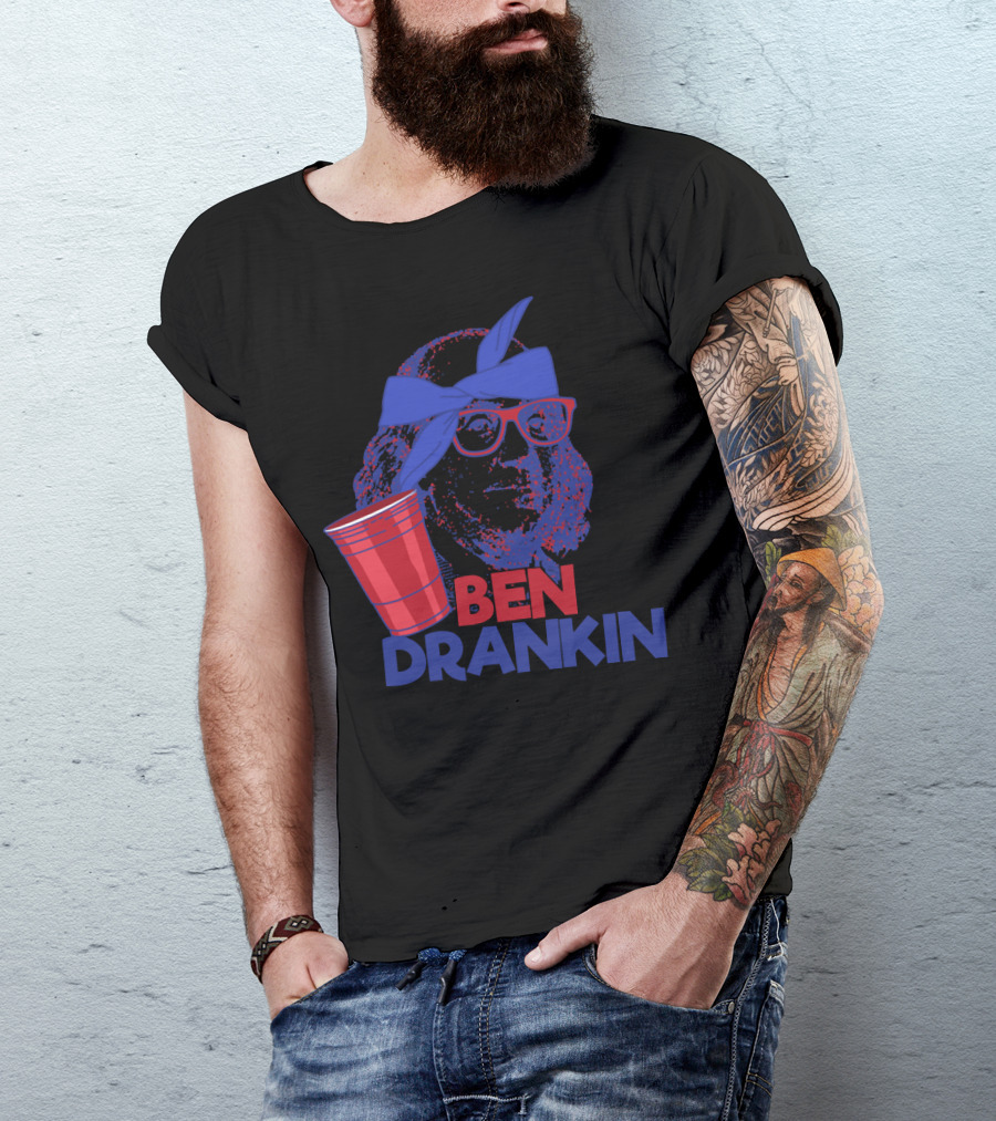 Ben Drankin 4th Of July Red Cup Blue Bandana Glasses T-Shirt