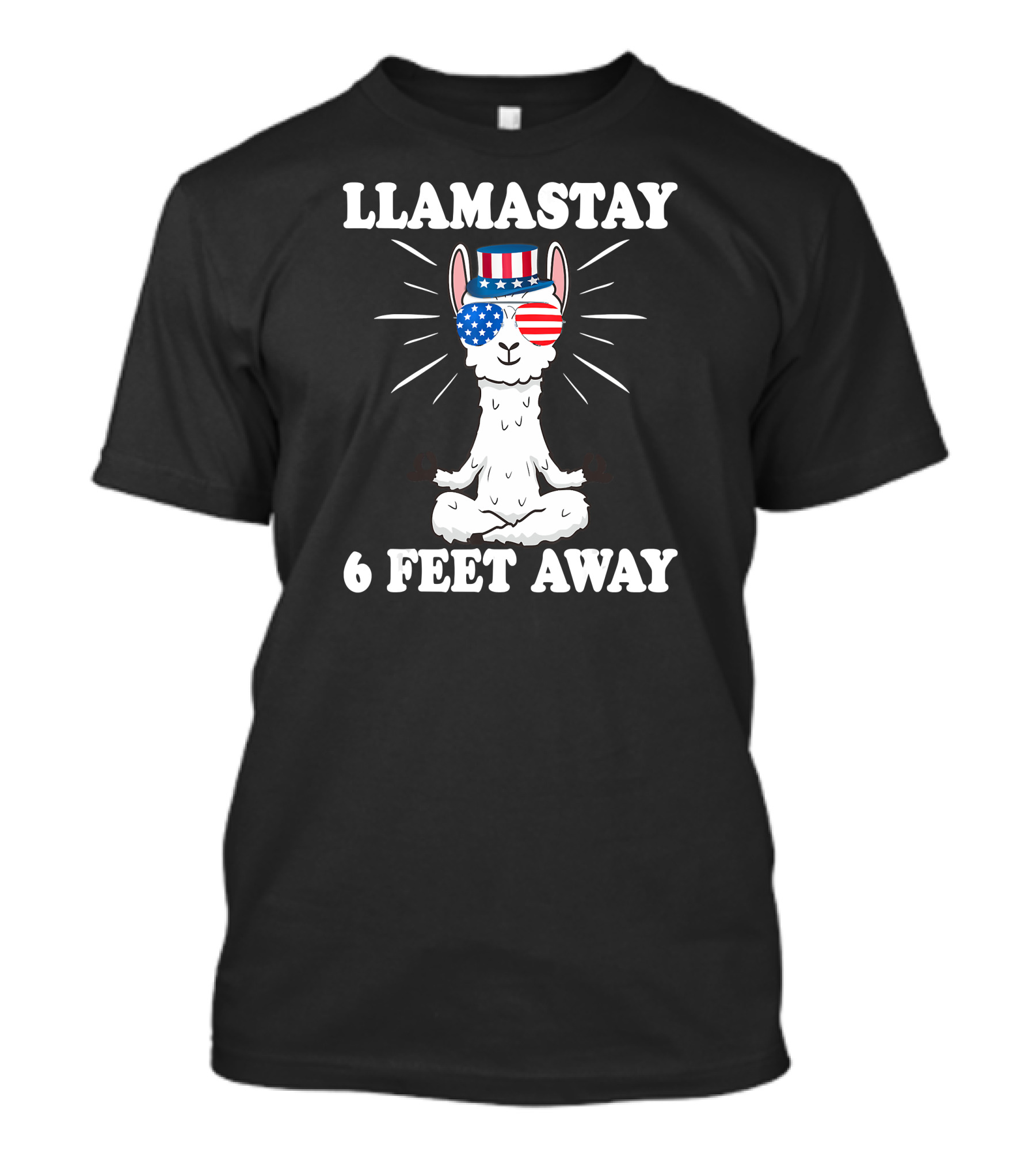 Llamastay 6 Feet Away Patriotic Llama With USA Flag Sunglasses T-Shirt
