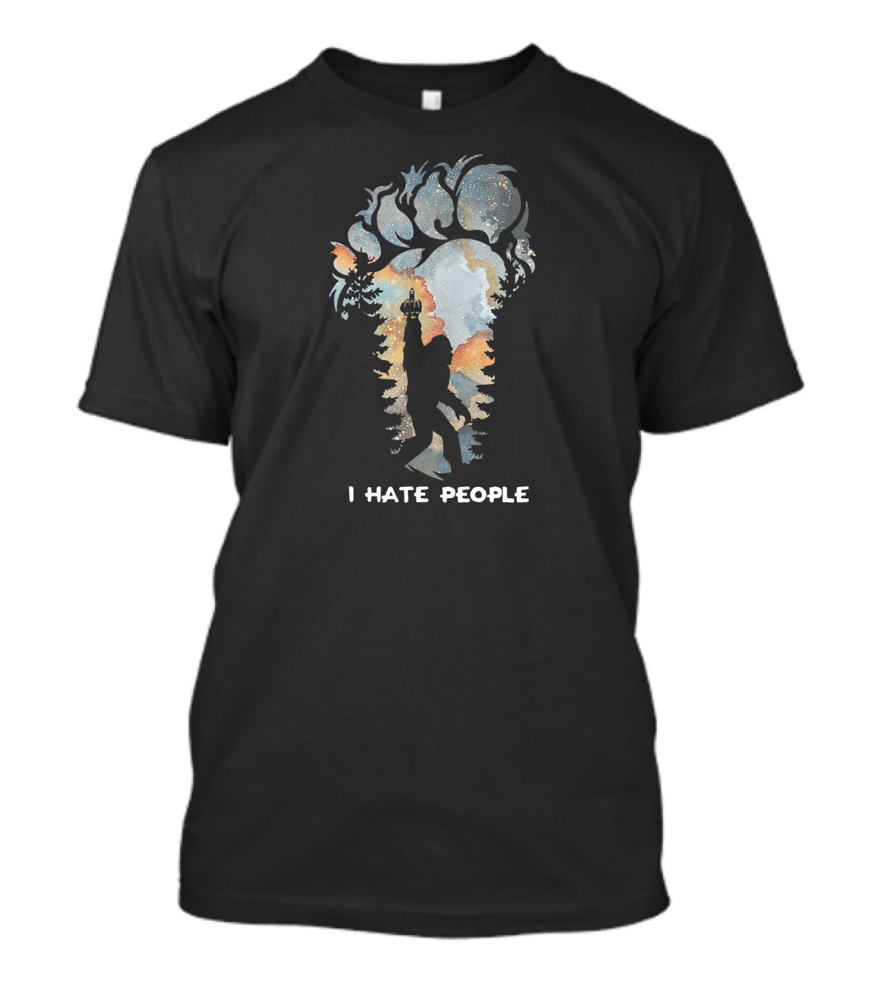 Bigfoot I Hate People Camping Watercolor Forest T-Shirt