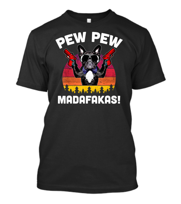 Pew Pew Madafakas Vintage French Bulldog Bowtie Sunglasses Retro Sunset T-Shirt
