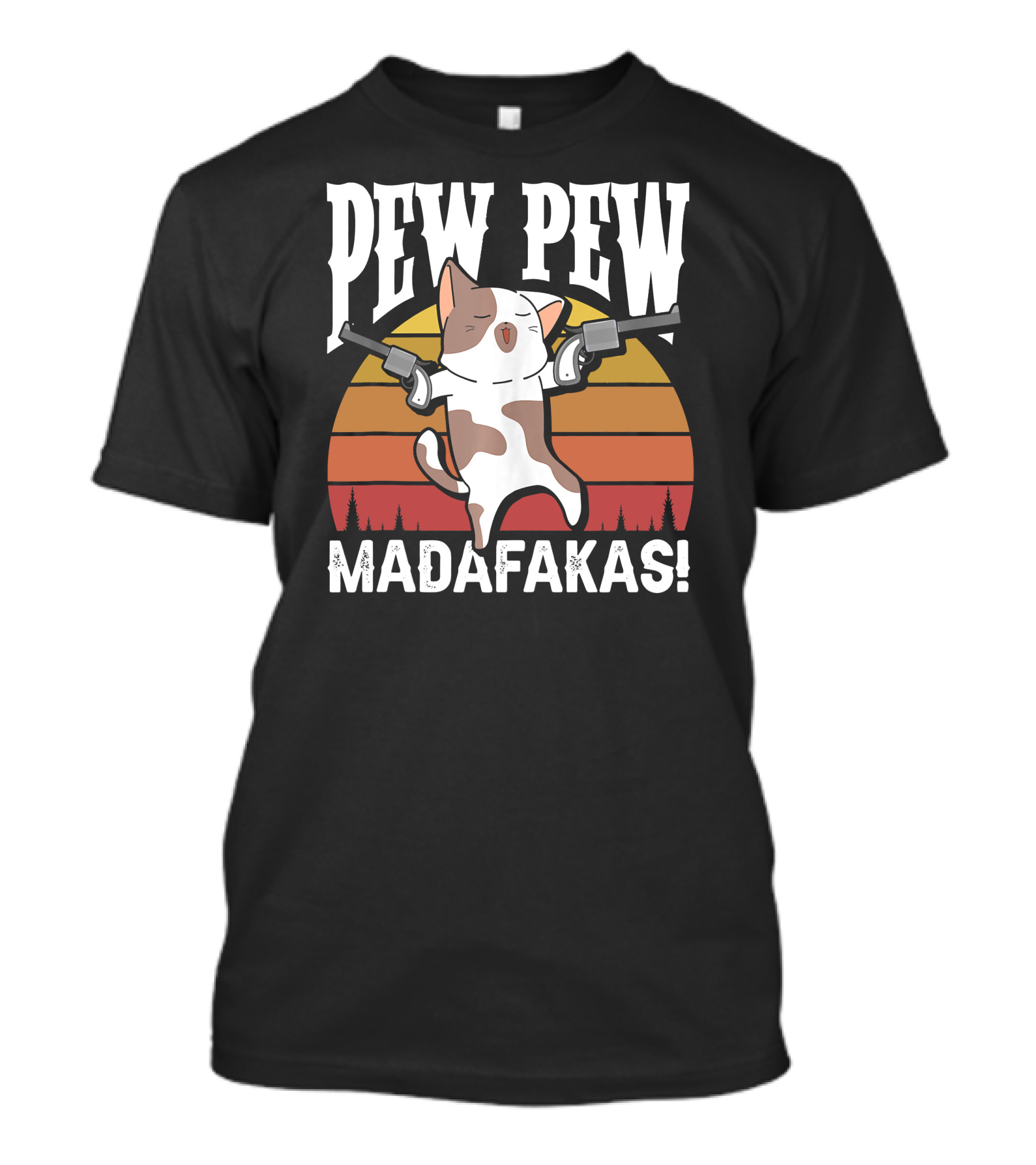 PEW PEW MADAFKAS Funny Cat With Guns Retro Gamer Players T-Shirt