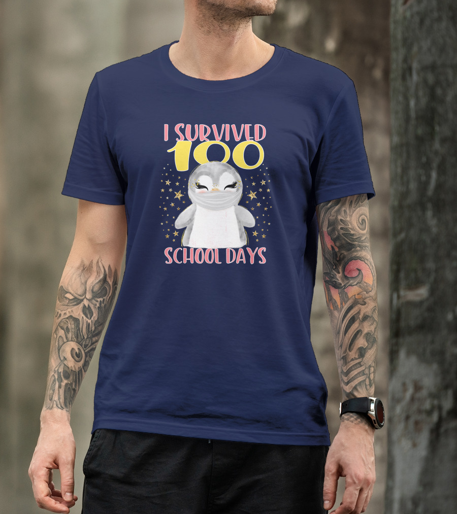 I Survived 100 School Days Cute Penguin Stars T-Shirt