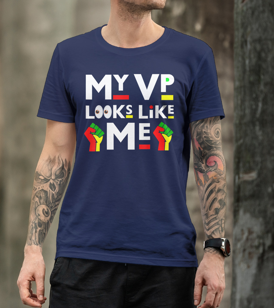 My VP Looks Like Me Melanin Black Girl Raised Fist Icons Emoji Eyes T-Shirt
