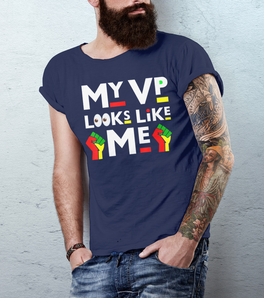 My VP Looks Like Me Melanin Black Girl Raised Fist Icons Emoji Eyes T-Shirt