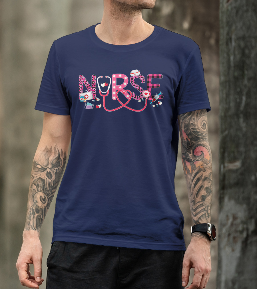 LOVE Stethoscope Nurse Life Valentine Day Heart Nursing Hat Medical Supplies T-Shirt