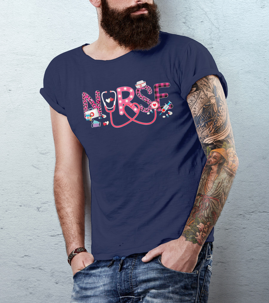 LOVE Stethoscope Nurse Life Valentine Day Heart Nursing Hat Medical Supplies T-Shirt
