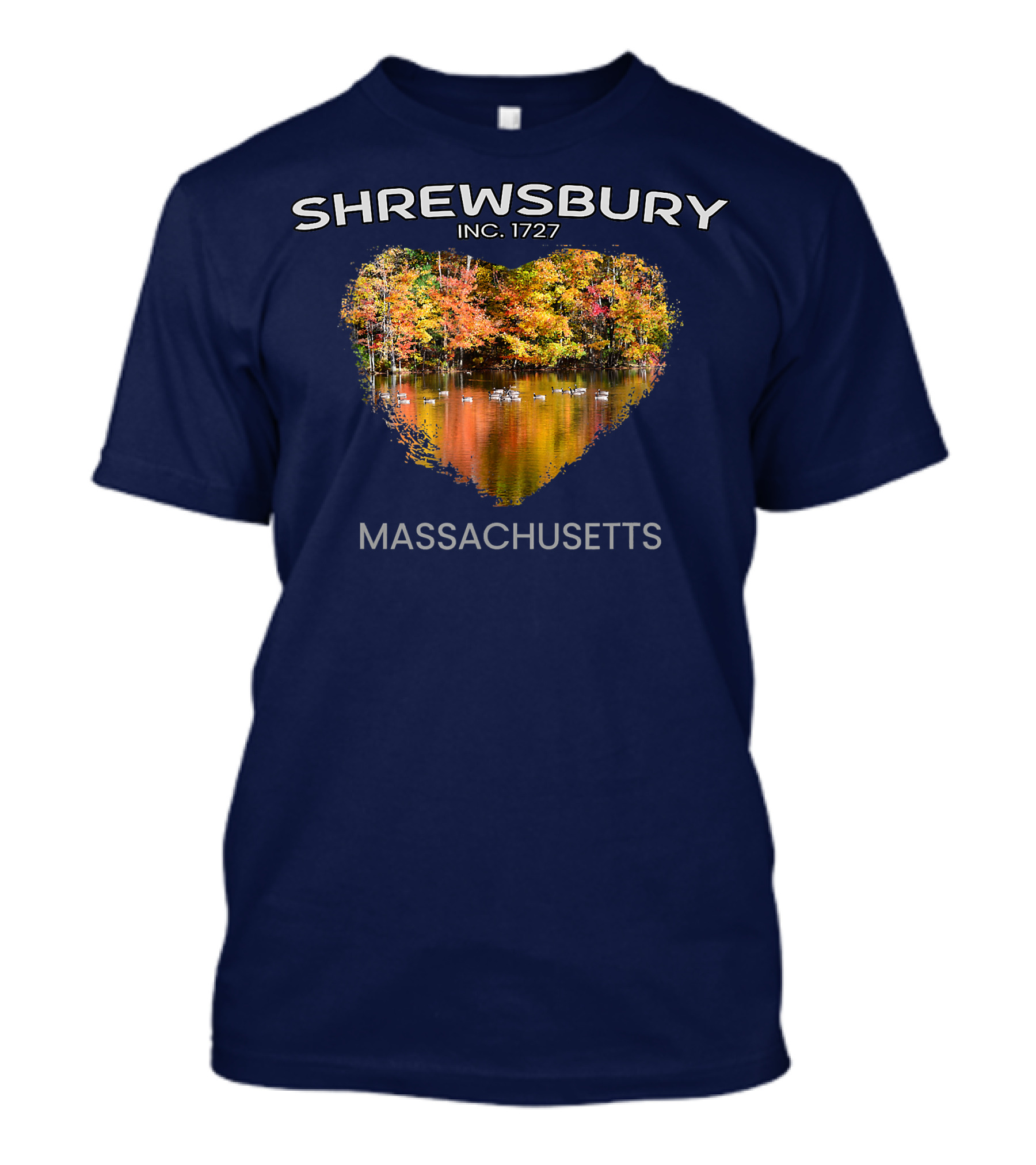 SHREWSBURY INC 1727 MASSACHUSETTS Heart Shaped New England Foliage T-Shirt