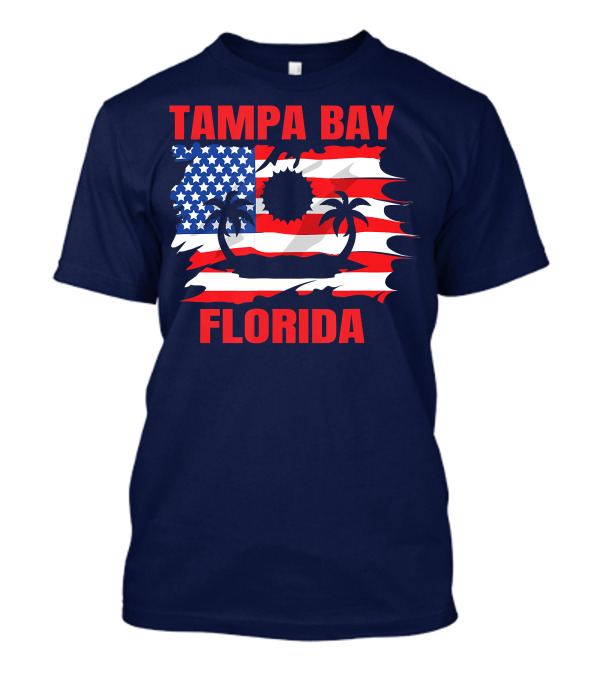 Tampa Bay Florida American Flag Palm Trees T-Shirt