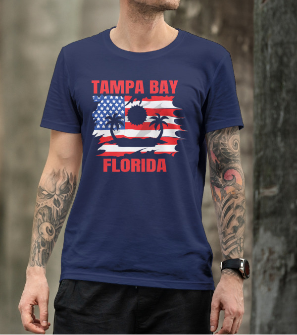 Tampa Bay Florida American Flag Palm Trees T-Shirt