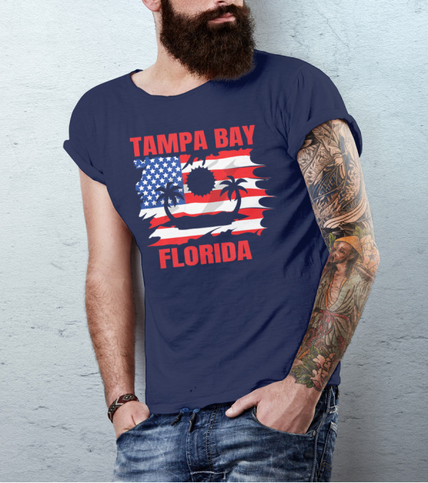 Tampa Bay Florida American Flag Palm Trees T-Shirt