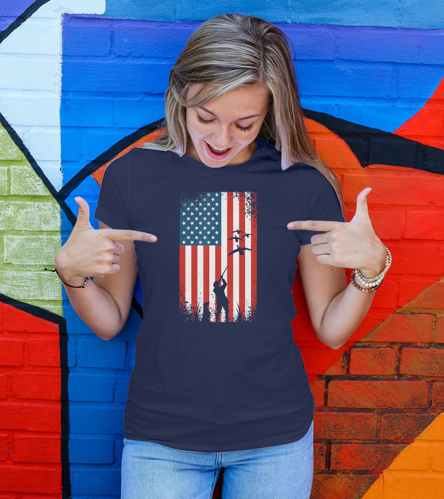 American Flag Hunter With Ducks T-Shirt