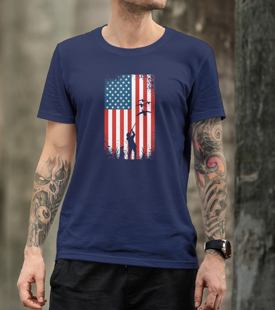 American Flag Hunter With Ducks T-Shirt