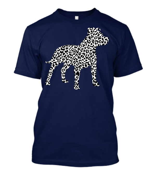 Leopard Print Pit Bull Silhouette On Navy Background T-Shirt