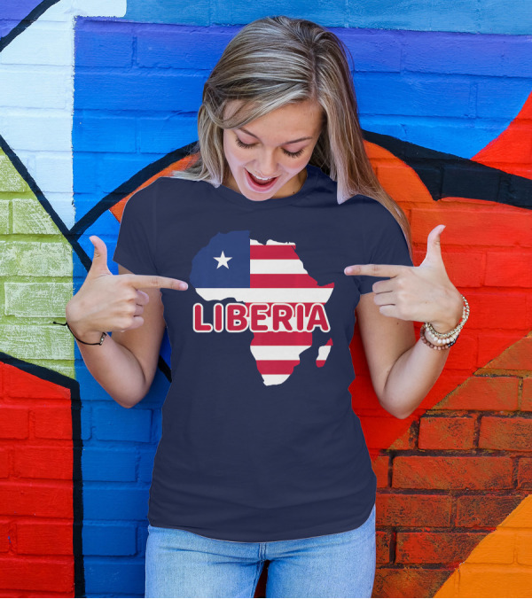 Liberia Map With Liberian Flag On Africa Background T-Shirt