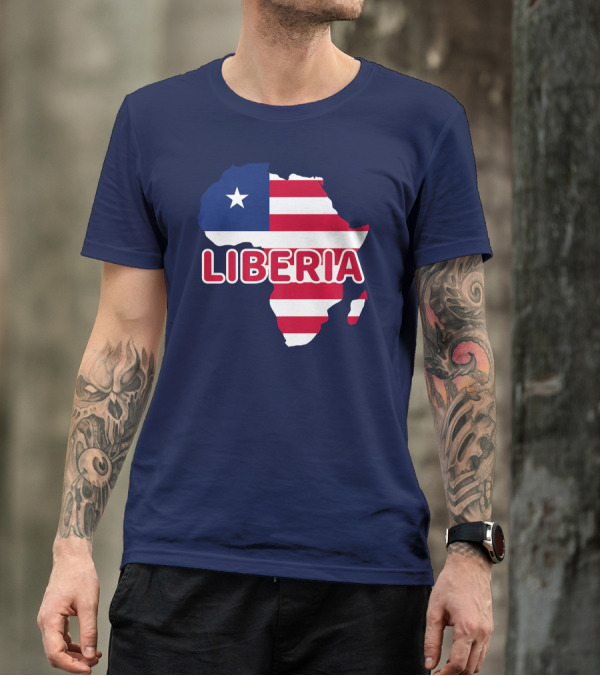 Liberia Map With Liberian Flag On Africa Background T-Shirt