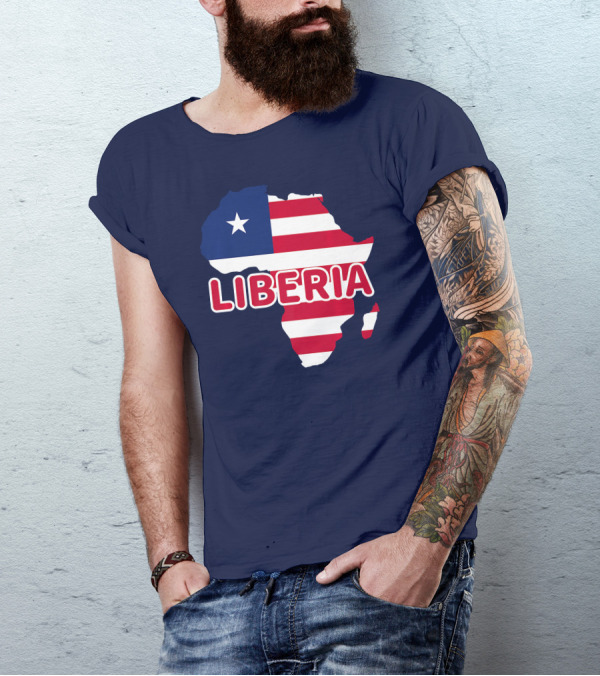 Liberia Map With Liberian Flag On Africa Background T-Shirt