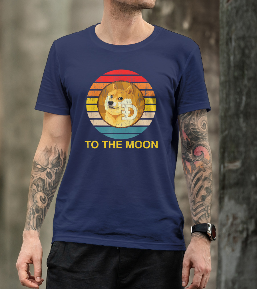Dogecoin To The Moon Vintage Sunrise Doge Retro Circle T-Shirt
